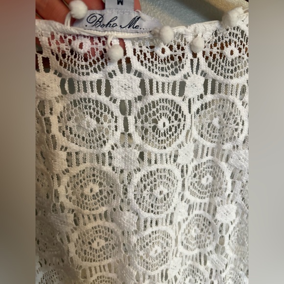 White embellished cover with scoop neck and flutter sleeves - Picture 4 of 10